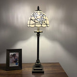 Tiffany Style Table Lamp White Stained Glass Flowers LED Bulb 8"W*8"D*24"H