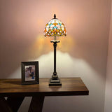 Tiffany Style Table Lamp Pink Stained Glass Baroque Style LED Bulb 8"W*8"D*24"H