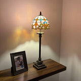 Tiffany Style Table Lamp Pink Stained Glass Baroque Style LED Bulb 8"W*8"D*24"H