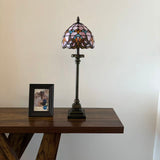 Tiffany Style Table Lamp Pink Stained Glass Baroque Style LED Bulb 8"W*8"D*24"H