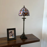 Tiffany Style Table Lamp Pink Stained Glass Baroque Style LED Bulb 8"W*8"D*24"H