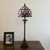 Tiffany Style Table Lamp Pink Stained Glass Baroque Style LED Bulb 8"W*8"D*24"H