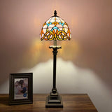 Tiffany Style Table Lamp Pink Stained Glass Baroque Style LED Bulb 8"W*8"D*24"H