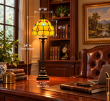 Tiffany Style Table Lamp Gold Stained Glass Crystal Beans LED Bulb 8"W*8"D*24"H
