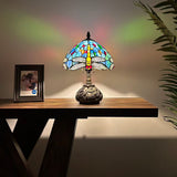 Tiffany Style Table Lamp Blue Stained Glass Dragonfly Include LED Bulb 10"W*10"D*14"H