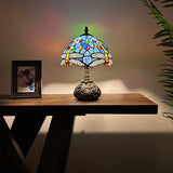 Tiffany Style Table Lamp Blue Stained Glass Dragonfly Include LED Bulb 10"W*10"D*14"H