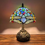 Tiffany Style Table Lamp Blue Stained Glass Dragonfly Include LED Bulb 10"W*10"D*14"H