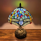 Tiffany Style Table Lamp Blue Stained Glass Dragonfly Include LED Bulb 10"W*10"D*14"H