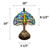 Tiffany Style Table Lamp Blue Stained Glass Dragonfly Include LED Bulb 10"W*10"D*14"H