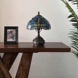 Tiffany Style Table Lamp Blue Stained Glass Dragonfly Include LED Bulb 10"W*10"D*14"H