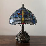 Tiffany Style Table Lamp Blue Stained Glass Dragonfly Include LED Bulb 10"W*10"D*14"H