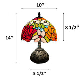 Tiffany Style Table Lamp Stained Glass Rose Flowers Included LED Bulb 10"W*10"D*14"H