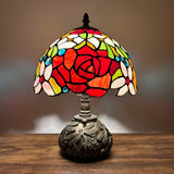 Tiffany Style Table Lamp Stained Glass Rose Flowers Included LED Bulb 10"W*10"D*14"H
