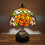 Tiffany Style Table Lamp Stained Glass Rose Flowers Included LED Bulb 10"W*10"D*14"H