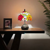 Tiffany Style Table Lamp Stained Glass Rose Flowers Included LED Bulb 10"W*10"D*14"H