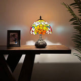 Tiffany Style Table Lamp Stained Glass Rose Flowers Included LED Bulb 10"W*10"D*14"H