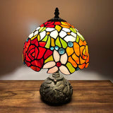 Tiffany Style Table Lamp Stained Glass Rose Flowers Included LED Bulb 10"W*10"D*14"H