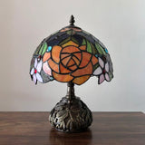 Tiffany Style Table Lamp Stained Glass Rose Flowers Included LED Bulb 10"W*10"D*14"H