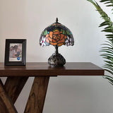 Tiffany Style Table Lamp Stained Glass Rose Flowers Included LED Bulb 10"W*10"D*14"H
