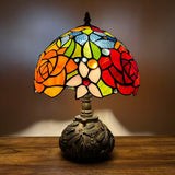 Tiffany Style Table Lamp Stained Glass Rose Flowers Included LED Bulb 10"W*10"D*14"H
