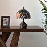 Tiffany Style Table Lamp Stained Glass Rose Flowers Included LED Bulb 10"W*10"D*14"H