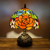 Tiffany Style Table Lamp Stained Glass Rose Flowers Included LED Bulb 10"W*10"D*14"H