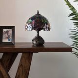 Tiffany Style Table Lamp Stained Glass Rose Flowers Included LED Bulb 10"W*10"D*14"H
