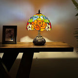 Tiffany Style Table Lamp Stained Glass Rose Flowers Included LED Bulb 10"W*10"D*14"H