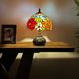 Tiffany Style Table Lamp Stained Glass Rose Flowers Included LED Bulb 10"W*10"D*14"H