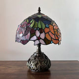 Tiffany Style Table Lamp Stained Glass Rose Flowers Included LED Bulb 10"W*10"D*14"H