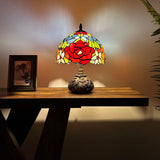 Tiffany Style Table Lamp Stained Glass Rose Flowers Included LED Bulb 10"W*10"D*14"H