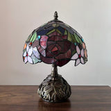 Tiffany Style Table Lamp Stained Glass Rose Flowers Included LED Bulb 10"W*10"D*14"H