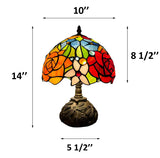 Tiffany Style Table Lamp Stained Glass Rose Flowers Included LED Bulb 10"W*10"D*14"H