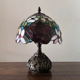 Tiffany Style Table Lamp Stained Glass Rose Flowers Included LED Bulb 10"W*10"D*14"H