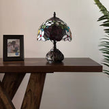 Tiffany Style Table Lamp Stained Glass Rose Flowers Included LED Bulb 10"W*10"D*14"H