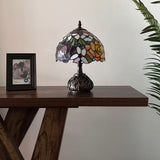 Tiffany Style Table Lamp Stained Glass Rose Flowers Included LED Bulb 10"W*10"D*14"H