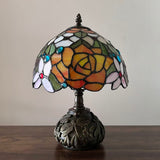 Tiffany Style Table Lamp Stained Glass Rose Flowers Included LED Bulb 10"W*10"D*14"H