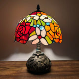 Tiffany Style Table Lamp Stained Glass Rose Flowers Included LED Bulb 10"W*10"D*14"H