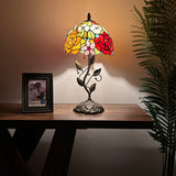 Tiffany Style Table Lamp Stained Glass Rose Flowers Include LED Bulb 10”W*10”D*20”H