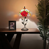 Tiffany Style Table Lamp Stained Glass Rose Flowers Include LED Bulb 10”W*10”D*20”H