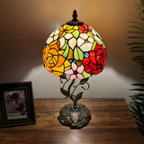 Tiffany Style Table Lamp Stained Glass Rose Flowers Include LED Bulb 10”W*10”D*20”H