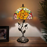 Tiffany Style Table Lamp Stained Glass Rose Flowers Include LED Bulb 10”W*10”D*20”H