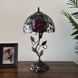 Tiffany Style Table Lamp Stained Glass Rose Flowers Include LED Bulb 10”W*10”D*20”H