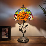 Tiffany Style Table Lamp Stained Glass Rose Flowers Include LED Bulb 10”W*10”D*20”H