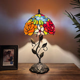 Tiffany Style Table Lamp Stained Glass Rose Flowers Include LED Bulb 10”W*10”D*20”H