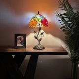 Tiffany Style Table Lamp Stained Glass Rose Flowers Include LED Bulb 10”W*10”D*20”H