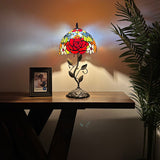 Tiffany Style Table Lamp Stained Glass Rose Flowers Include LED Bulb 10”W*10”D*20”H