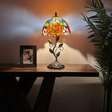 Tiffany Style Table Lamp Stained Glass Rose Flowers Include LED Bulb 10”W*10”D*20”H