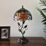 Tiffany Style Table Lamp Stained Glass Rose Flowers Include LED Bulb 10”W*10”D*20”H