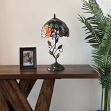 Tiffany Style Table Lamp Stained Glass Rose Flowers Include LED Bulb 10”W*10”D*20”H